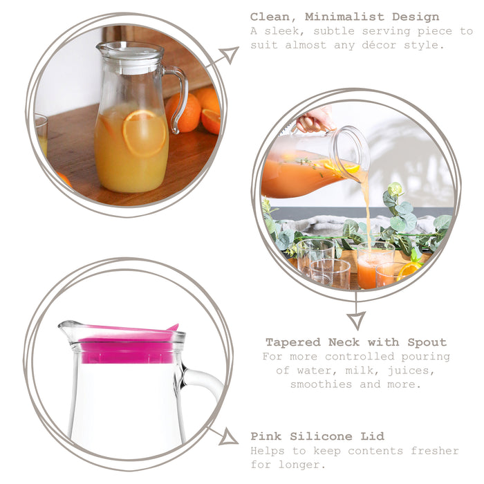 1.8L Misket Glass Water Jug with Pink Silicone Lid