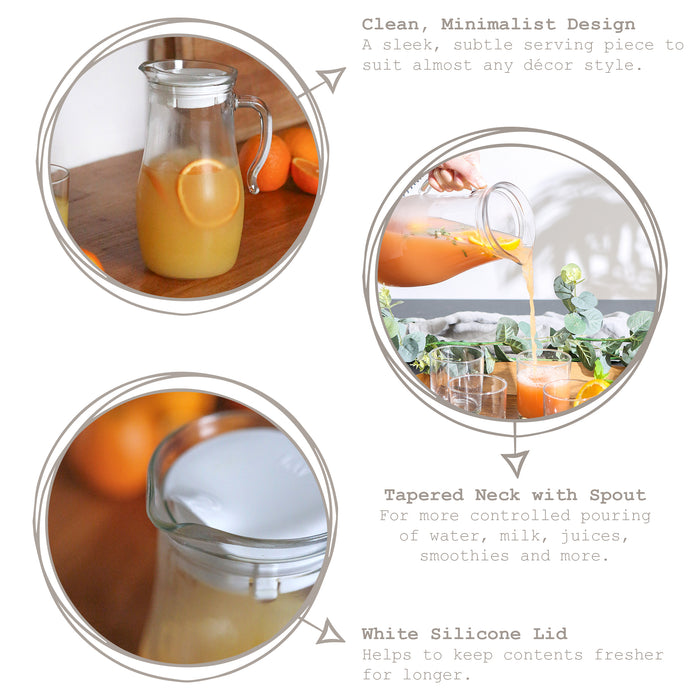 1.8L Misket Glass Water Jug with White Silicone Lid