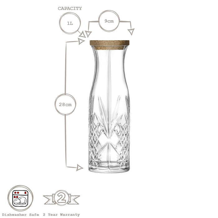 1L Crystal Melodia Glass Carafe with Cork Lid
