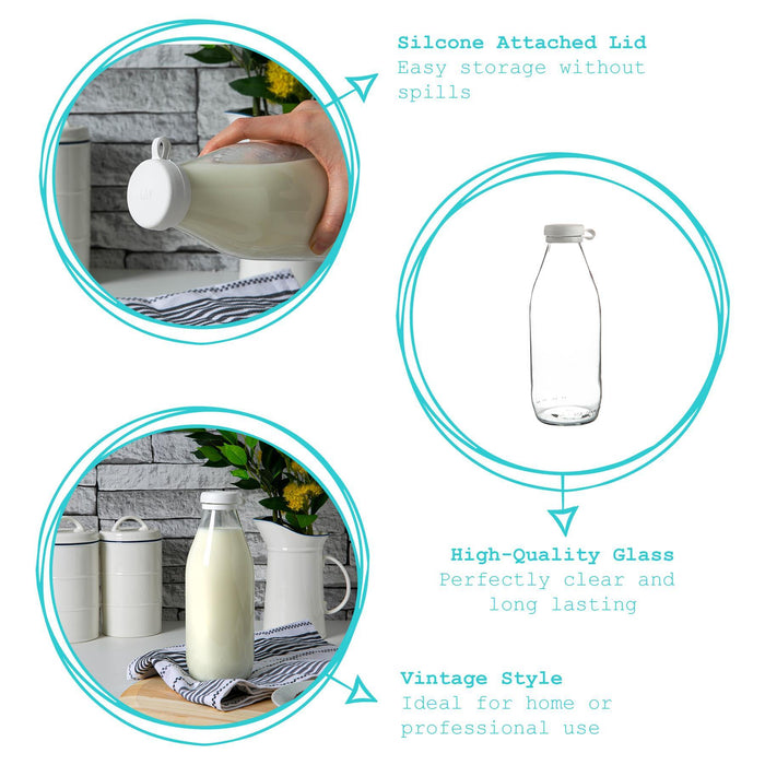1L Glass Milk Bottle with Silicone Lid