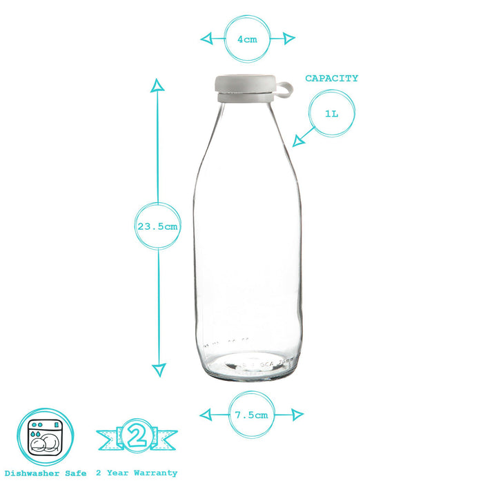 1L Glass Milk Bottle with Silicone Lid