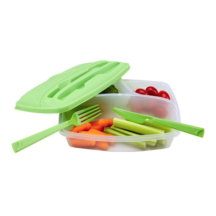 2 Pack Lunch Box With Cutlery 3 Compartment
