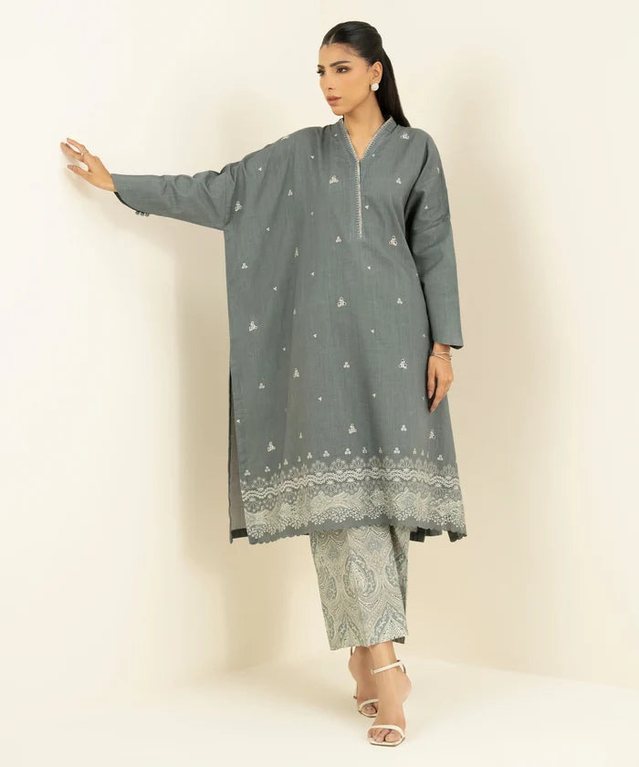 2 Piece - Embroidered Crosshatch Suit