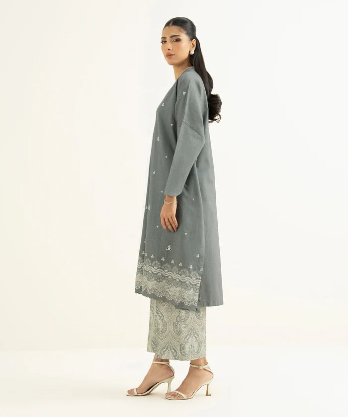 2 Piece - Embroidered Crosshatch Suit