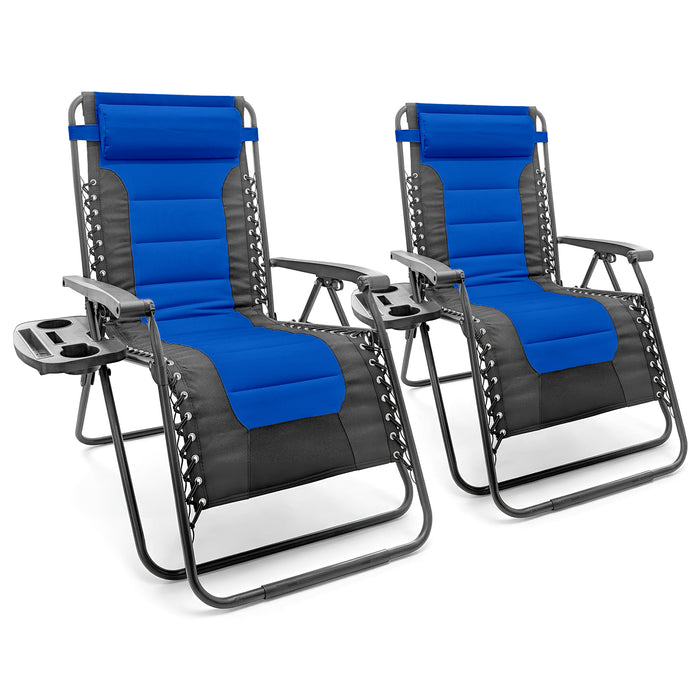 Harbour Housewares 2 Piece Padded Zero Gravity Chair Set - Navy
