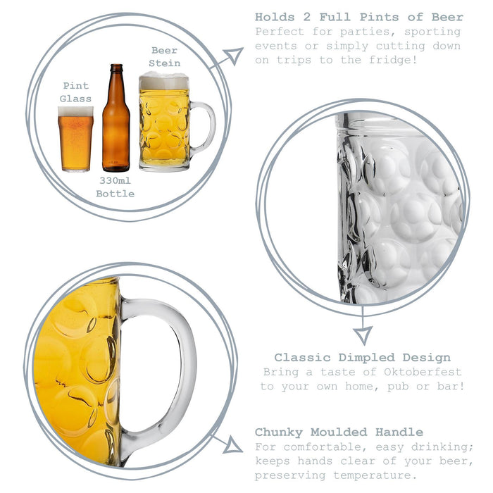 2 Pints Giant Glass German Beer Stein