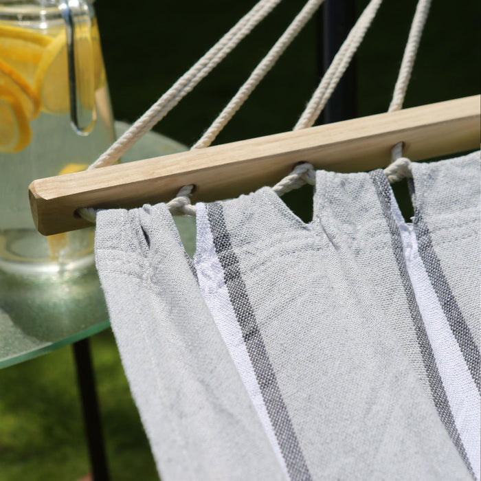 200cm x 80cm Deluxe Grey Striped Cotton Garden Hammock with Metal Stand
