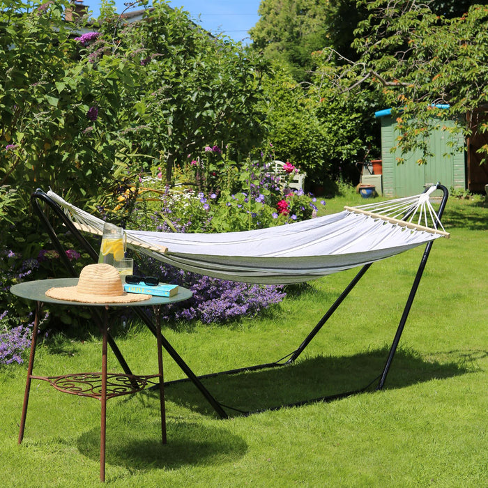 200cm x 80cm Deluxe Grey Striped Cotton Garden Hammock