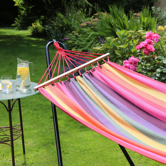 200cm x 80cm Deluxe Multicoloured Striped Cotton Garden Hammock