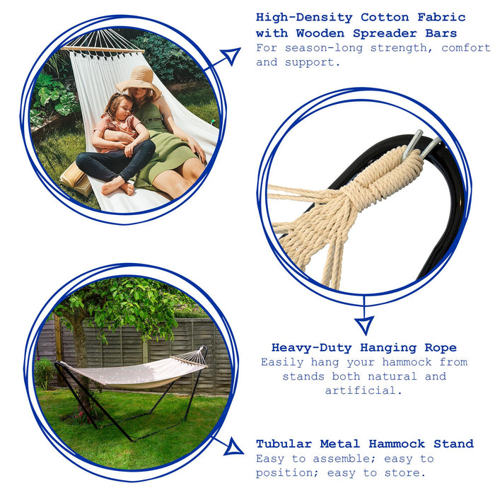 200cm x 80cm Deluxe Multicoloured Striped Cotton Garden Hammock