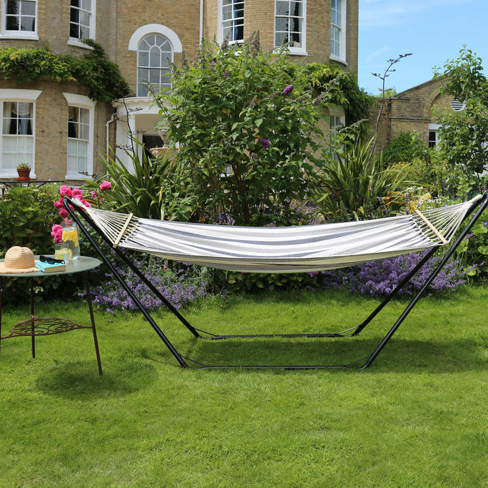 200cm x 80cm Deluxe Navy Striped Cotton Garden Hammock
