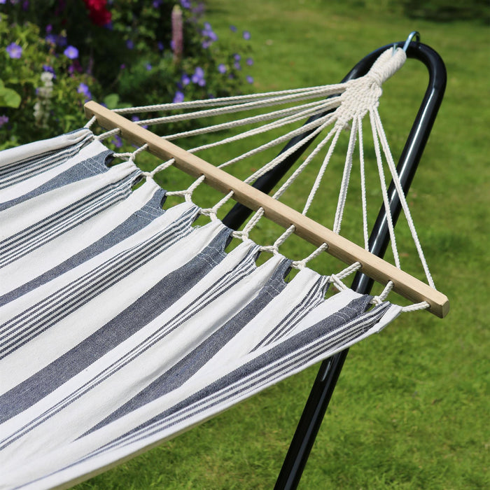 200cm x 80cm Deluxe Navy Striped Cotton Garden Hammock