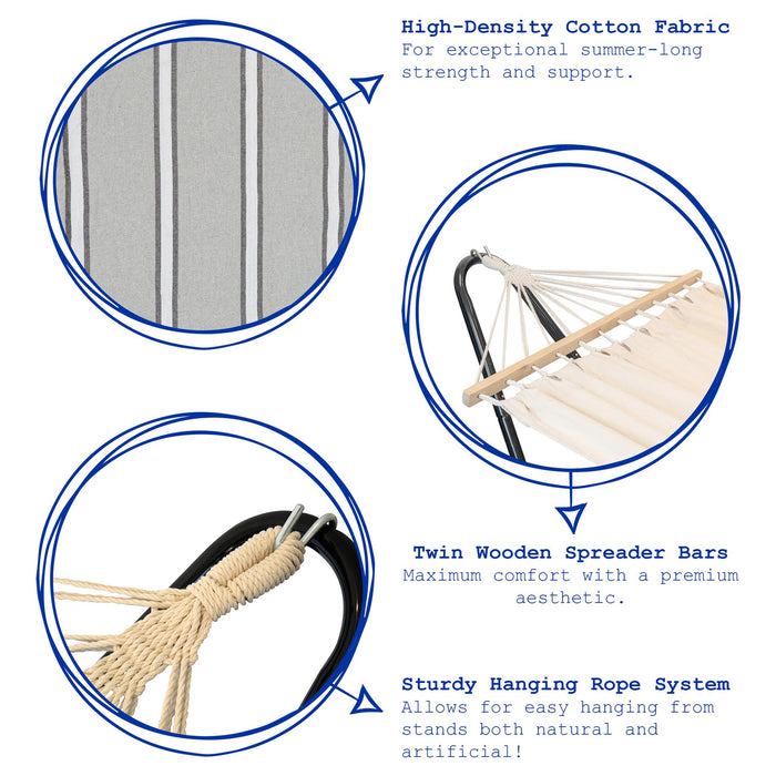 200cm x 80cm Deluxe Navy Striped Cotton Garden Hammock