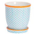 20cm Hand Printed Light Blue Stoneware Plant Pot with Saucer