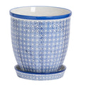 20cm Hand Printed Navy Stoneware Plant Pot with Saucer