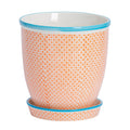 20cm Hand Printed Orange Stoneware Plant Pot with Saucer