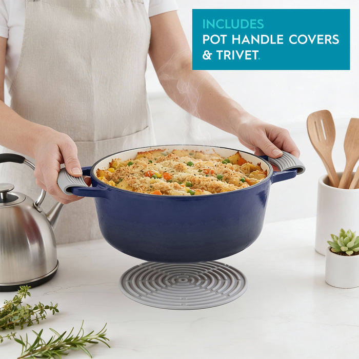 2.3L Dark Blue Cast Iron Shallow Casserole Dish