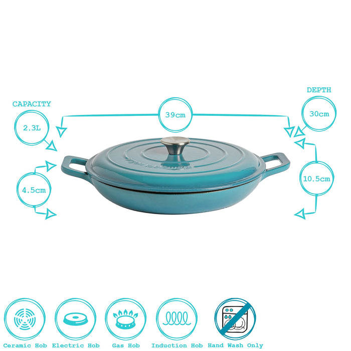 2.3L Dark Green Cast Iron Shallow Casserole Dish