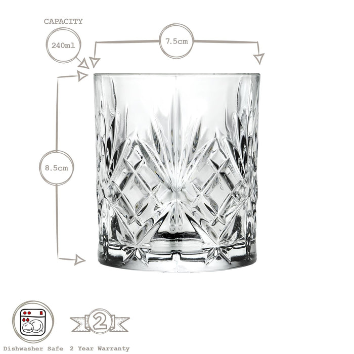 240ml Crystal Melodia Whisky Glasses - Pack of 6