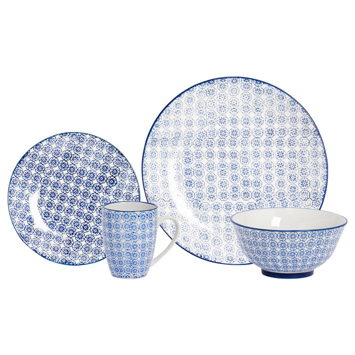24pc Hand-Printed Navy Floral Stoneware Dinner Set
