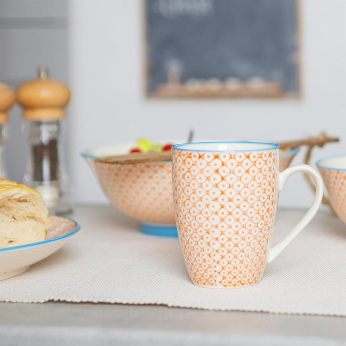 24pc Hand-Printed Orange Floral Stoneware Dinner Set