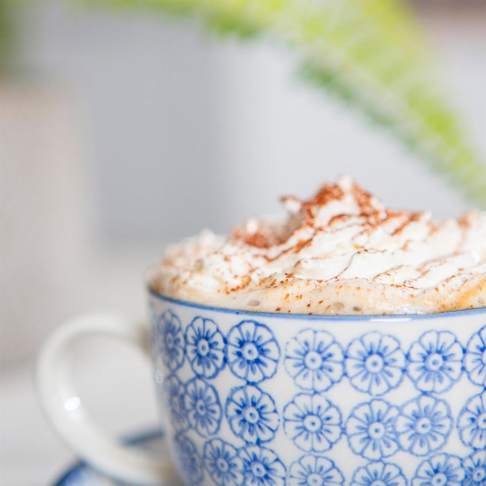 250ml Floral Hand-Printed Stoneware Cappuccino Cups - Pack of Six
