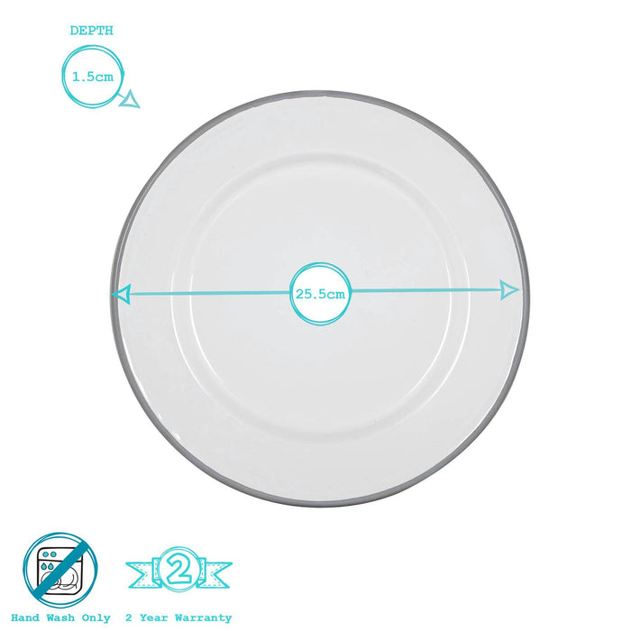 25.5cm Black/Grey White Enamel Dinner Plates - Pack of Four