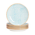 25.5cm Hand Printed Blue Stoneware Dinner Plates - Pack of Six