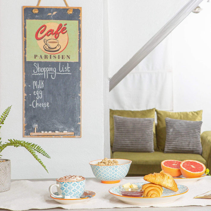 25.5cm Hand Printed Blue Stoneware Dinner Plates - Pack of Six