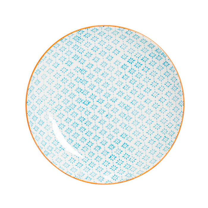 25.5cm Hand Printed Blue Stoneware Dinner Plates - Pack of Six