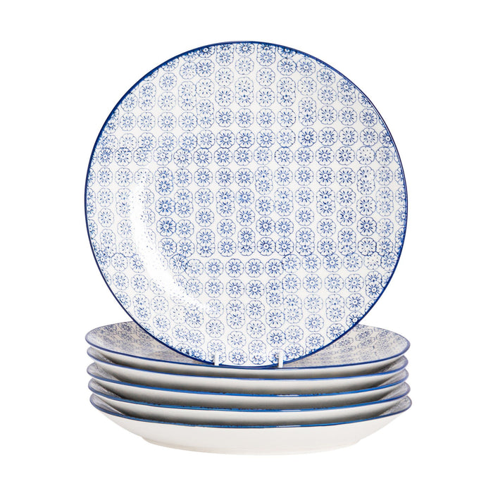 25.5cm Hand Printed Navy Stoneware Dinner Plates - Pack of Six