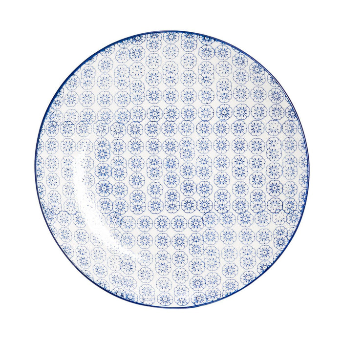 25.5cm Hand Printed Navy Stoneware Dinner Plates - Pack of Six