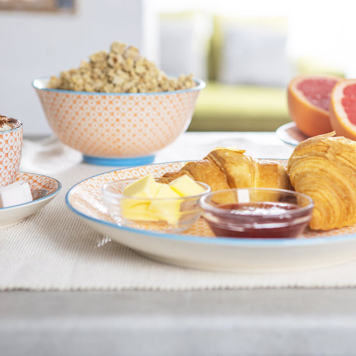 25.5cm Hand Printed Orange Stoneware Dinner Plates - Pack of Six