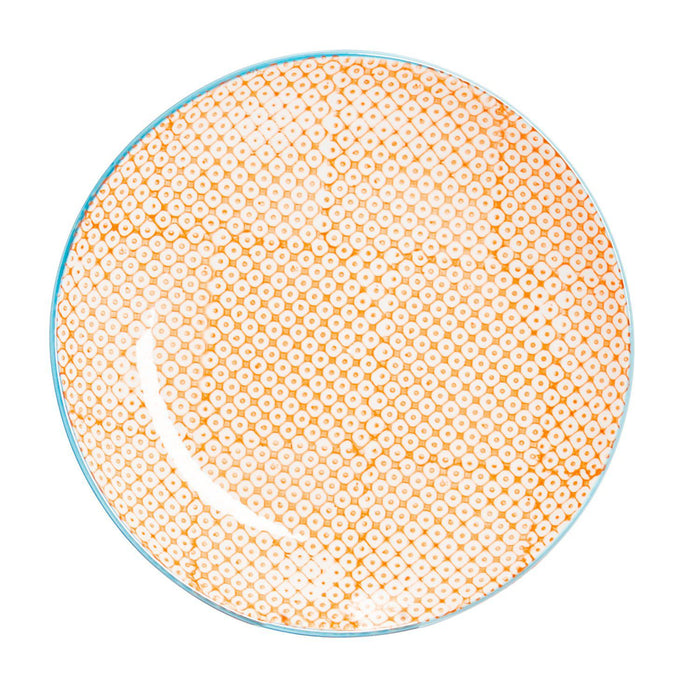 25.5cm Hand Printed Orange Stoneware Dinner Plates - Pack of Six
