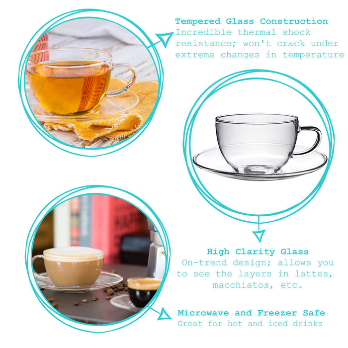 260ml Maximus Glass Cappuccino Cup & Saucer Set