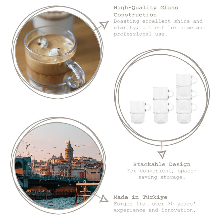 270ml Cozy Stacking Glass Coffee Cups - Pack of Six