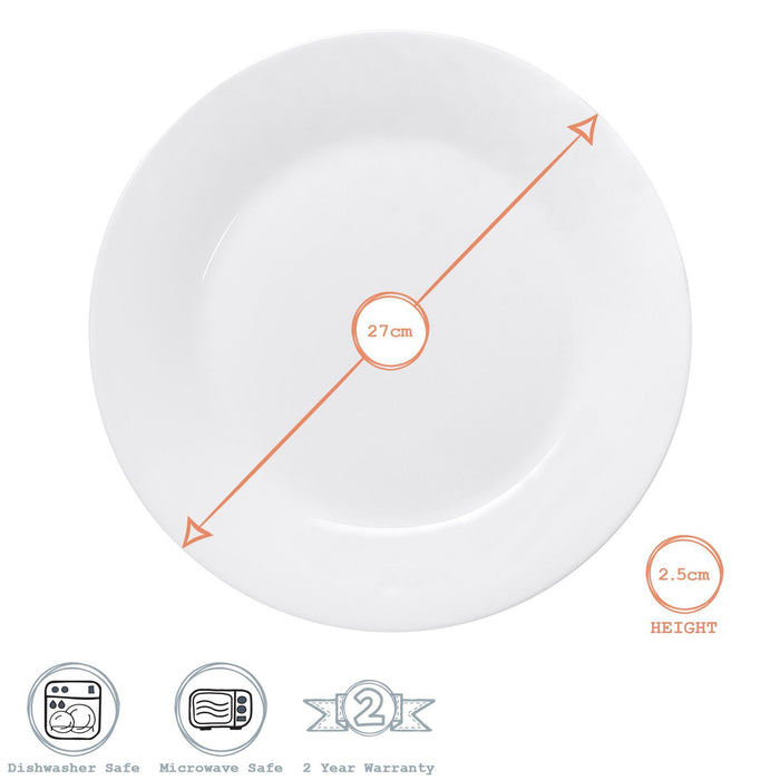 27cm White Large China Dinner Plates - Pack of Six