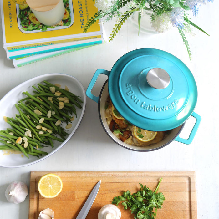 2.8L Teal Ombre Round Cast Iron Casserole Dish