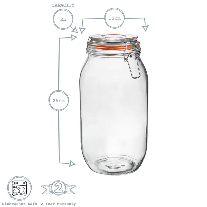 2L Air tight Classic Glass Storage Jar + Four Free Coloured Seals