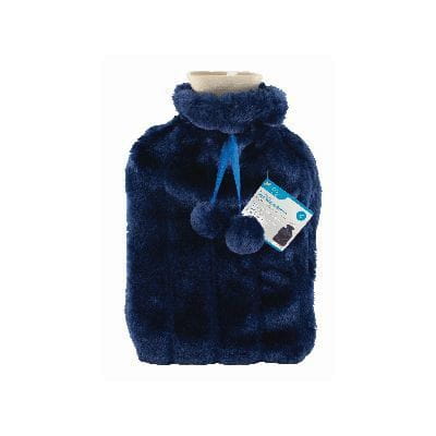 2L Hot Water Bottle & Plush Dark Blue Faux Fur Cover