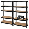 2pc 5-Tier Matt Black Galvanised Steel Garage Shelving Units Set - 75cm x 30cm x 150cm