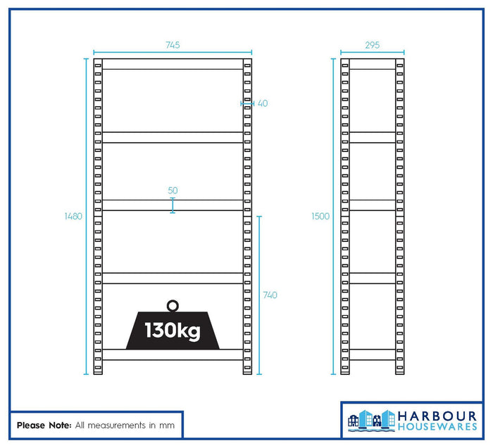 2pc 5-Tier Matt Black Galvanised Steel Garage Shelving Units Set - 75cm x 30cm x 150cm