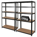 2pc 5-Tier Matt Black Galvanised Steel Garage Shelving Units Set - 90cm x 40cm x 180cm