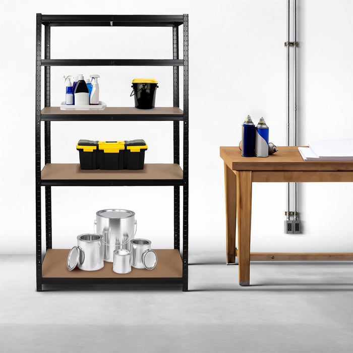 2pc 5-Tier Matt Black Galvanised Steel Garage Shelving Units Set - 90cm x 40cm x 180cm