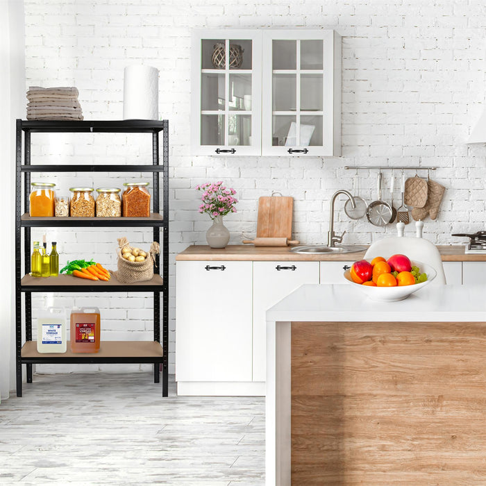 2pc 5-Tier Matt Black Galvanised Steel Garage Shelving Units Set - 90cm x 40cm x 180cm