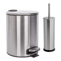 2pc 5L Round Brushed Stainless Steel Pedal Bin & Toilet Brush Set