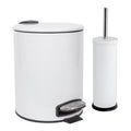 2pc 5L White Round Stainless Steel Pedal Bin & Toilet Brush Set