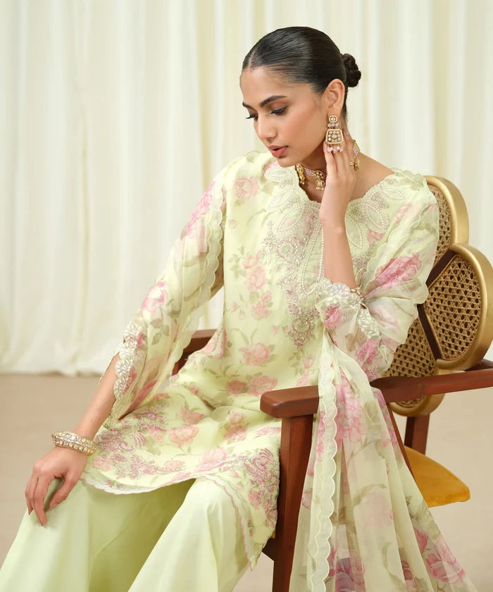 3 Piece - Embroidered Chiffon Suit
