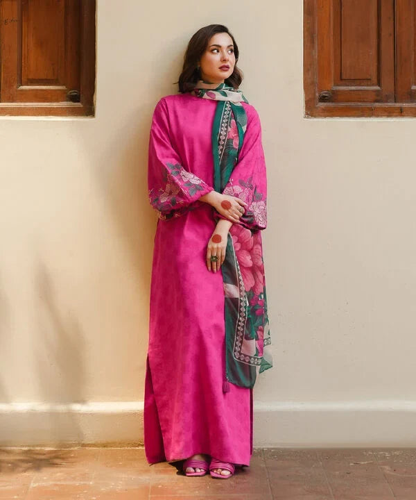3 Piece - Embroidered Cotton Jacquard Suit