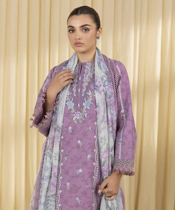 3 Piece - Embroidered Cotton Jacquard Suit